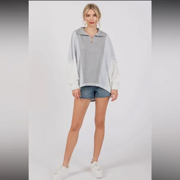 Contrast Collared Oversized Sweatshirt - Picture 6 of 6